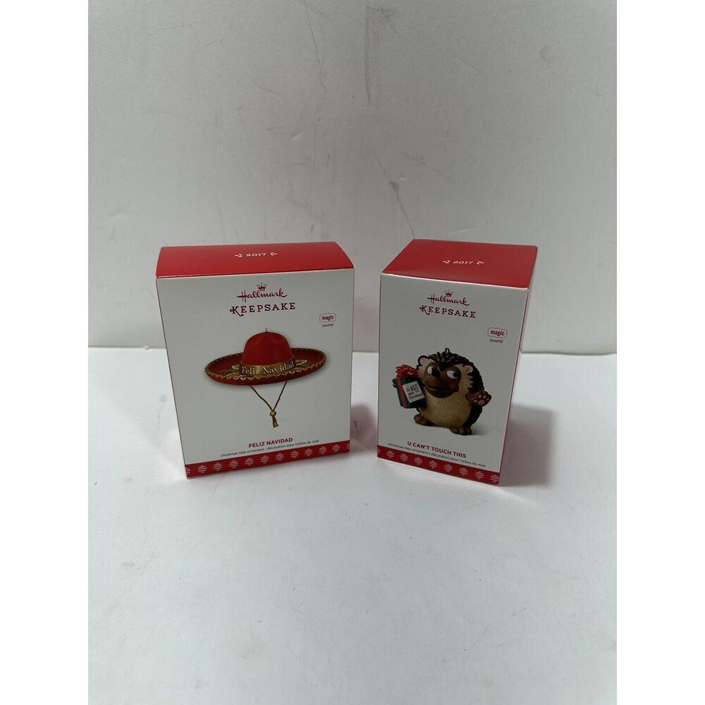 2 Hallmark Keepsake 2017 Sound Ornaments Feliz Navidad Hat + U Can’t‎ Touch This